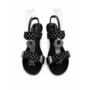 Llyndamore Womens Black Silver Studded Boho Heeled Sandals Ankle Strap Size 7